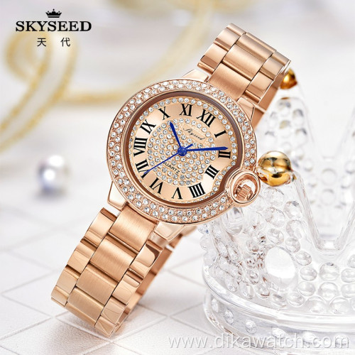 SKYSEED dial diamond gold female watch waterproof quartz